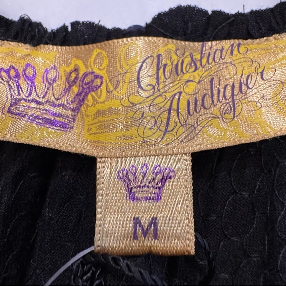 NEW Christian Audigier Womans Black Sequins Top W/ Gold Accents size Medium NWT - Picture 6 of 16